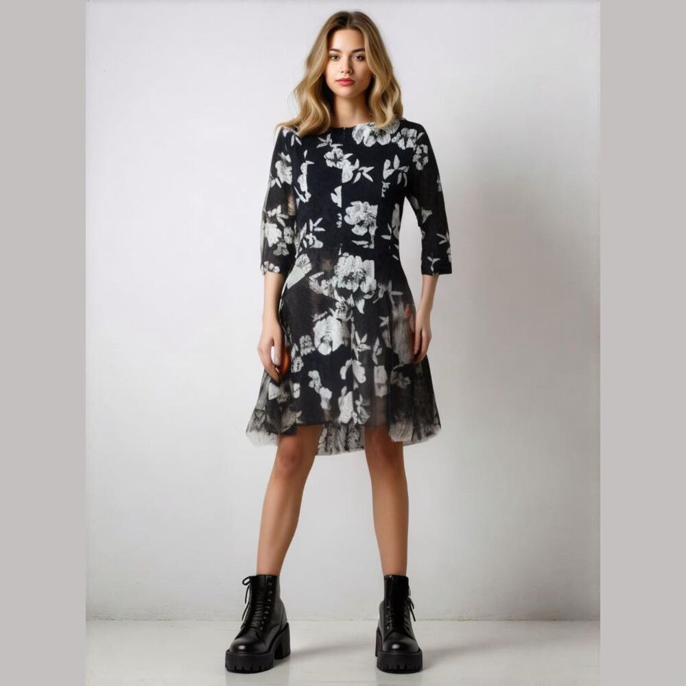 Jessica Howard Floral Dress, Women's Size 10, Navy Blue, Fit & Flare
